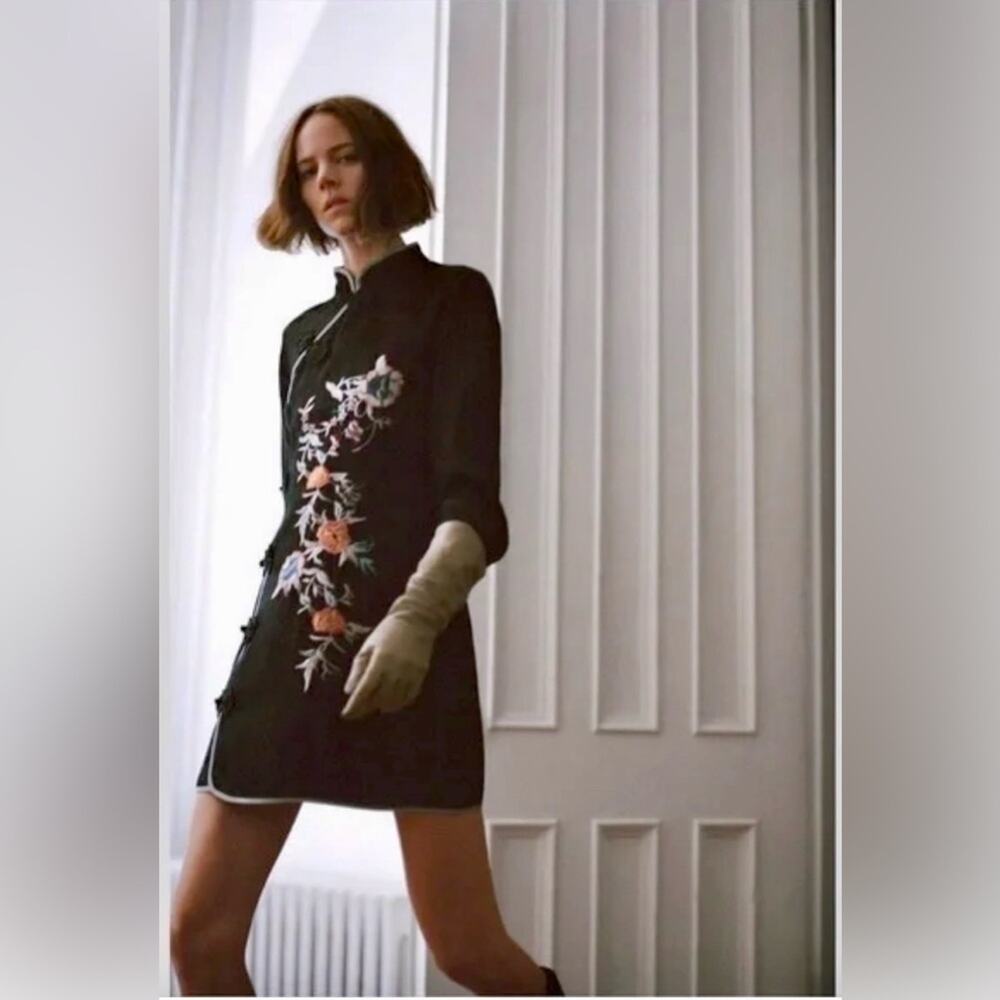 Zara Cheongsam - Asian Style Mini Dress or Tunic in Black Sz Medium NWT